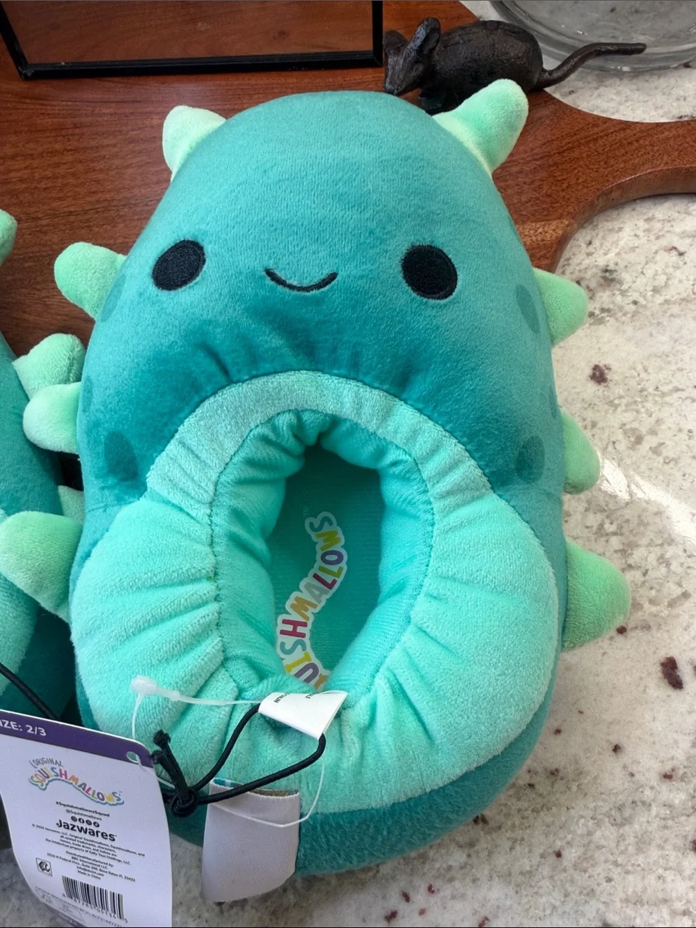 Squishmallows Teal and Mint Plush Sea Monster Kids Slippers